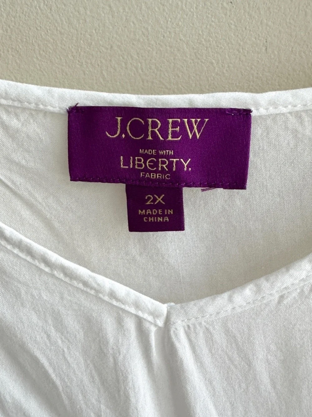 J. Crew Women’s White V-Neck Camisole Made with Liberty Fabric Shirt, Size 2X